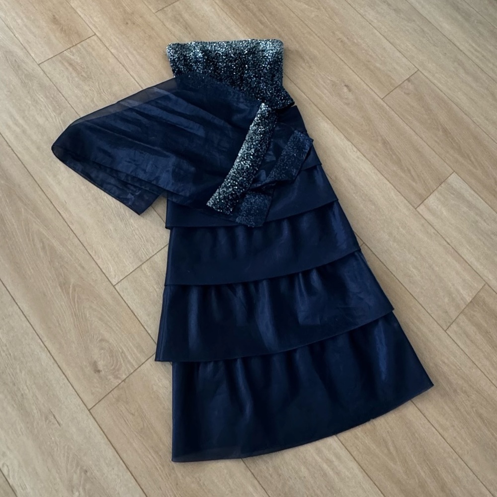 JOVANI Navy Strapless Gown